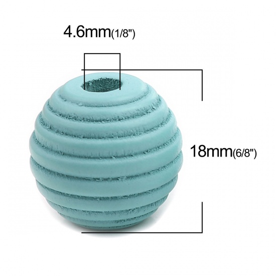 Picture of Wood Spacer Beads Oval Light Blue Stripe About 18mm x 17mm, Hole: Approx 4.6mm, 30 PCs
