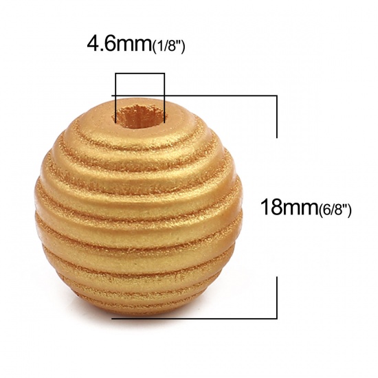 Picture of Wood Spacer Beads Oval Golden Stripe About 18mm x 17mm, Hole: Approx 4.6mm, 30 PCs