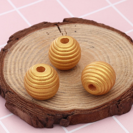 Picture of Wood Spacer Beads Oval Golden Stripe About 18mm x 17mm, Hole: Approx 4.6mm, 30 PCs