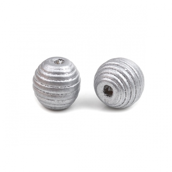 Picture of Wood Spacer Beads Oval Silver Color Stripe About 18mm x 17mm, Hole: Approx 4.6mm, 30 PCs
