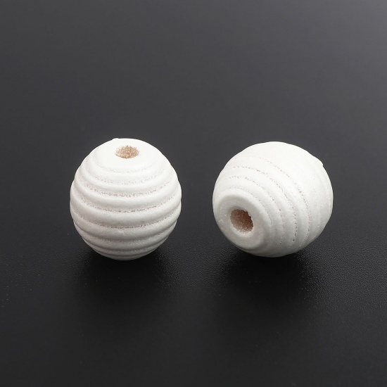 Picture of Wood Spacer Beads Oval White Stripe Pearlized About 18mm x 17mm, Hole: Approx 4.6mm, 30 PCs