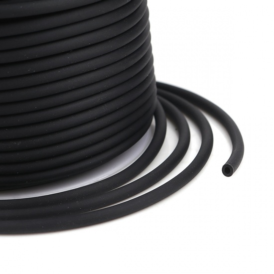Picture of Rubber Jewelry Hollow Pipe Tube Cord Black 4mm, 1 Roll (Approx 20 M/Roll)