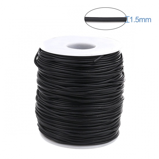 Picture of Rubber Jewelry Thread Cord Black Solid 1.5mm, 1 Roll (Approx 90 M/Roll)