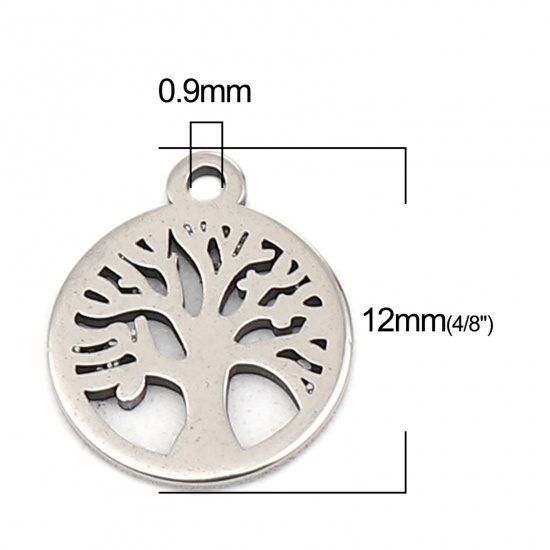 Imagen de 304 Stainless Steel Charms Round Silver Tone Tree 12mm x 10mm, 10 PCs