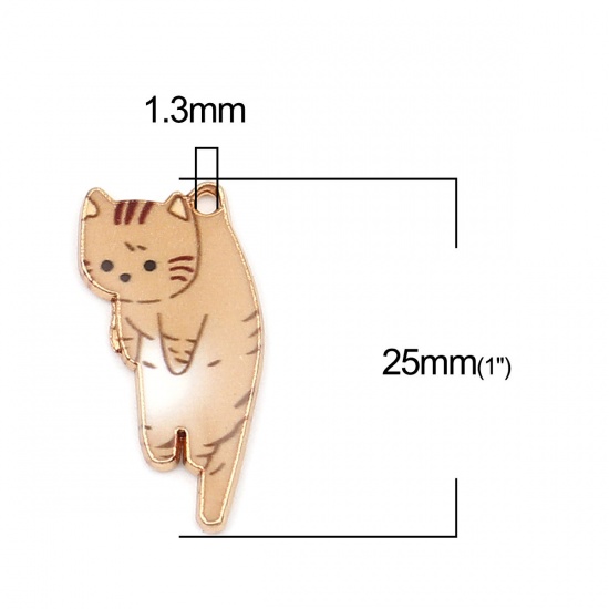 Picture of Zinc Based Alloy Charms Cat Animal Gold Plated Light Coffee Enamel 25mm x 13mm, 10 PCs