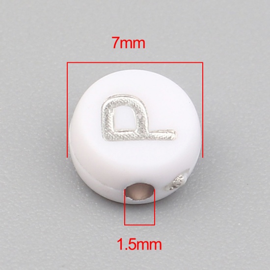 Picture of Acrylic Beads Flat Round White At Random Pattern About 7mm Dia., Hole: Approx 1.5mm, 500 PCs