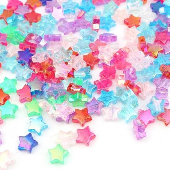 Picture of Acrylic Beads Pentagram Star At Random AB Color About 11mm x 10mm, Hole: Approx 1.6mm, 300 PCs