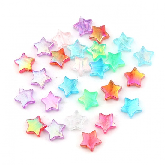 Picture of Acrylic Beads Pentagram Star At Random AB Color About 11mm x 10mm, Hole: Approx 1.6mm, 300 PCs