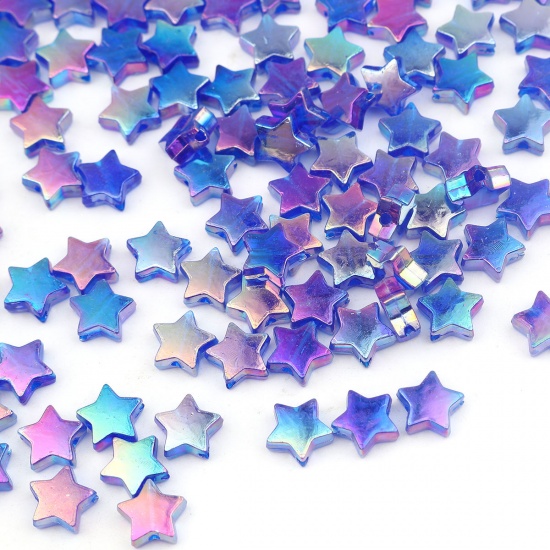 Immagine di Acrylic Beads Pentagram Star Blue Violet AB Color About 11mm x 10mm, Hole: Approx 1.6mm, 300 PCs