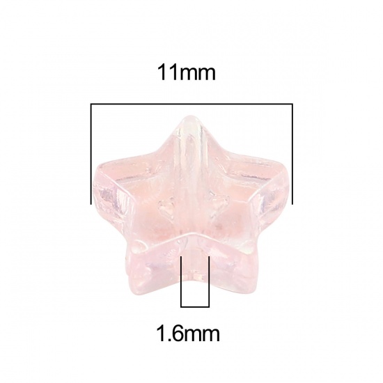Picture of Acrylic Beads Pentagram Star Pink AB Color About 11mm x 10mm, Hole: Approx 1.6mm, 300 PCs