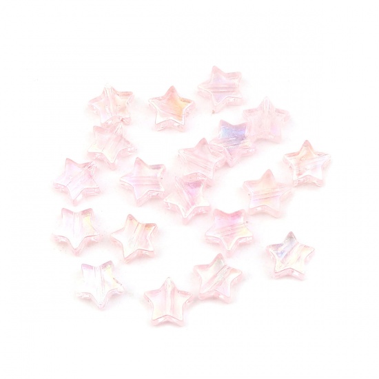 Picture of Acrylic Beads Pentagram Star Pink AB Color About 11mm x 10mm, Hole: Approx 1.6mm, 300 PCs