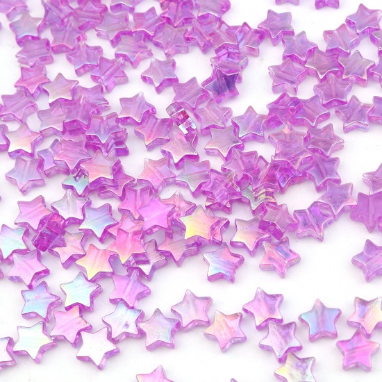 Picture of Acrylic Beads Pentagram Star Purple AB Color About 11mm x 10mm, Hole: Approx 1.6mm, 300 PCs