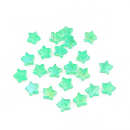 Picture of Acrylic Beads Pentagram Star Green AB Color About 11mm x 10mm, Hole: Approx 1.6mm, 300 PCs