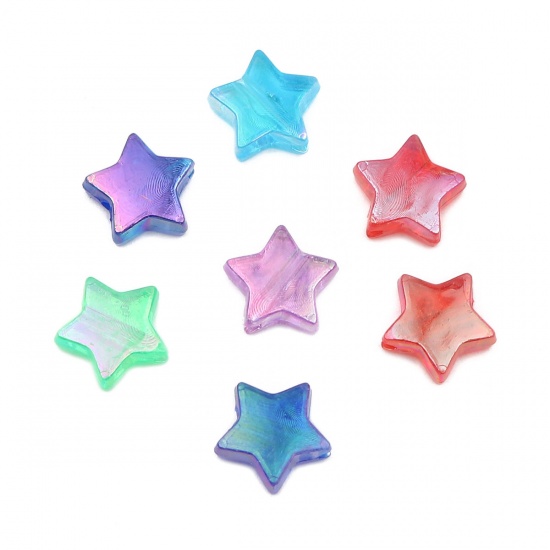 Picture of Acrylic Beads Pentagram Star Green AB Color About 11mm x 10mm, Hole: Approx 1.6mm, 300 PCs