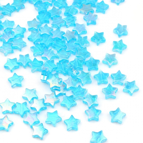 Bild von Acryl Perlen Pentagramm Stern Blau AB Farbe ca. 11mm x 10mm, Loch:ca. 1.6mm, 300 Stück