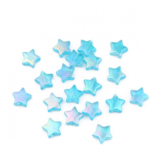 Picture of Acrylic Beads Pentagram Star Blue AB Color About 11mm x 10mm, Hole: Approx 1.6mm, 300 PCs