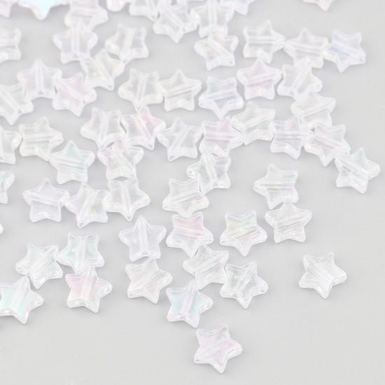 Bild von Acryl Perlen Pentagramm Stern Weiß AB Farbe ca. 11mm x 10mm, Loch:ca. 1.6mm, 300 Stück