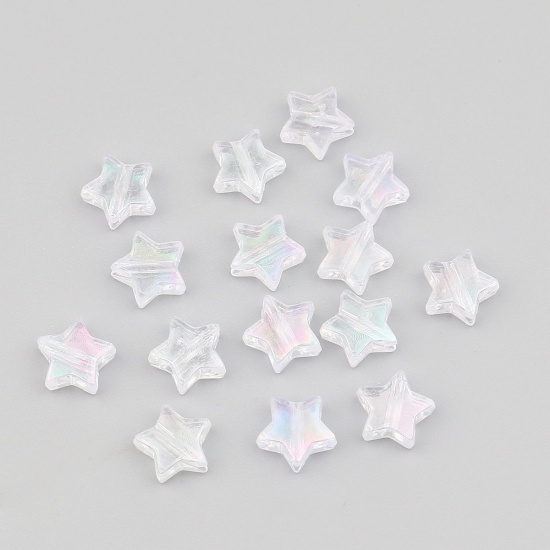 Bild von Acryl Perlen Pentagramm Stern Weiß AB Farbe ca. 11mm x 10mm, Loch:ca. 1.6mm, 300 Stück