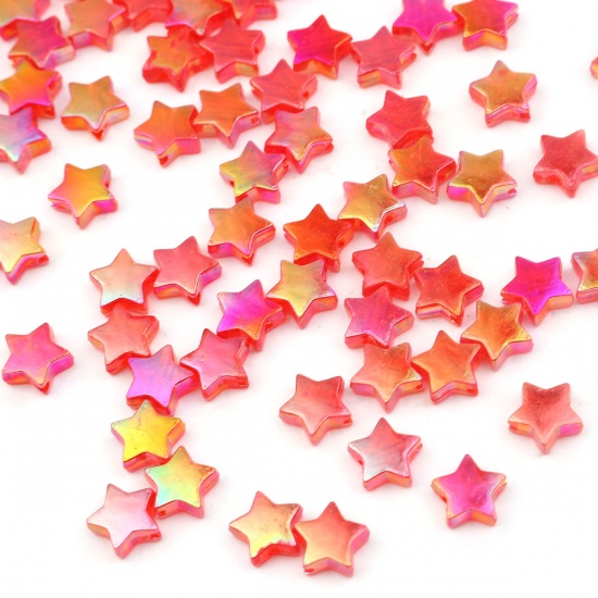 Imagen de Acrylic Beads Pentagram Star Red AB Color About 11mm x 10mm, Hole: Approx 1.6mm, 300 PCs