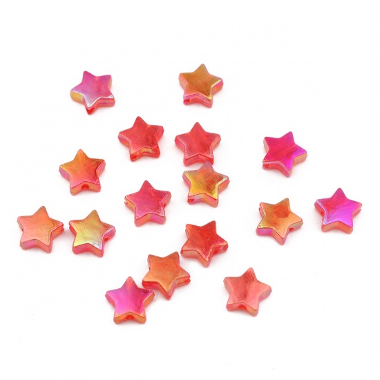Bild von Acryl Perlen Pentagramm Stern Rot AB Farbe ca. 11mm x 10mm, Loch:ca. 1.6mm, 300 Stück