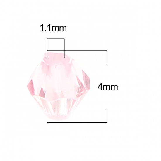 Bild von Acryl Perlen Hexagon Rosa Facettiert ca. 4mm x 4mm, Loch:ca. 1.1mm, 500 Stück