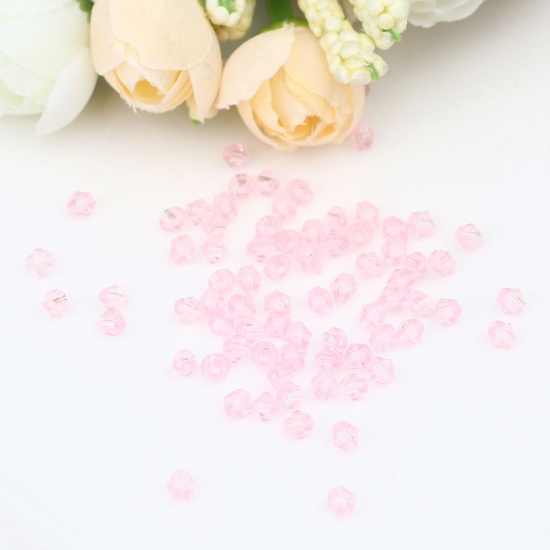 Picture of Acrylic Beads Hexagon Pink Faceted About 4mm x 4mm, Hole: Approx 1.1mm, 500 PCs