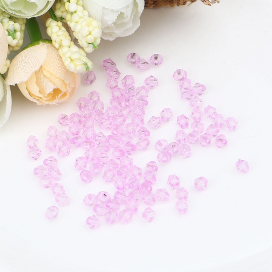 Picture of Acrylic Beads Hexagon Purple Faceted About 4mm x 4mm, Hole: Approx 1.1mm, 500 PCs