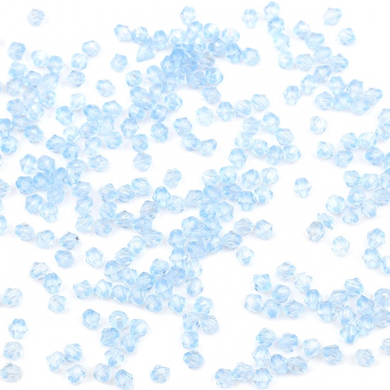 Bild von Acryl Perlen Hexagon Blau Facettiert ca. 4mm x 4mm, Loch:ca. 1.1mm, 500 Stück