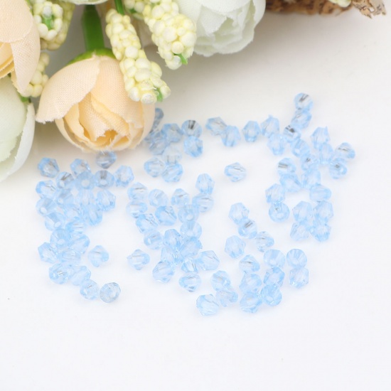 Picture of Acrylic Beads Hexagon Blue Faceted About 4mm x 4mm, Hole: Approx 1.1mm, 500 PCs