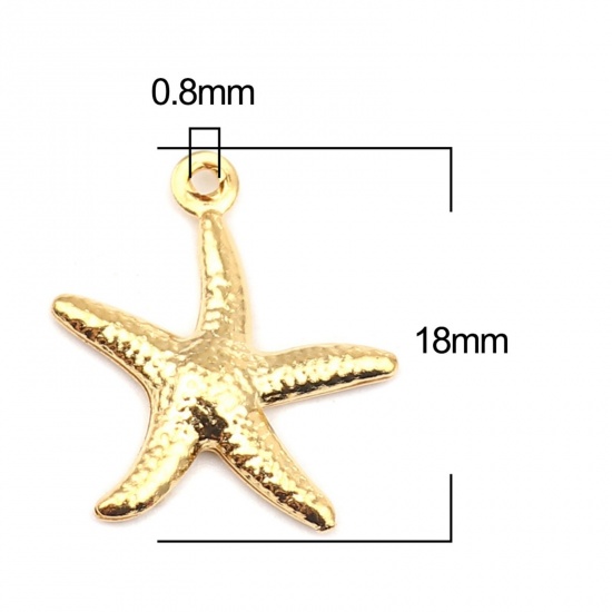 Picture of 10 PCs 304 Stainless Steel Ocean Jewelry Charms Gold Plated Star Fish 18mm x 15mm