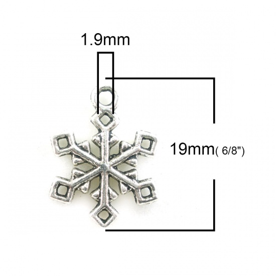 Picture of Zinc Based Alloy Pendants Christmas Snowflake Antique Silver Color 19mm x 14mm, 50 PCs