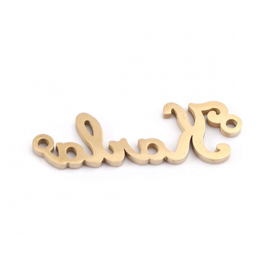 Immagine di 304 Acciaio Inossidabile Pendenti Charms Connettori Accessori 18K Vero Oro Placcato Lettere " kala " 29mm x 9mm, 2 Pz