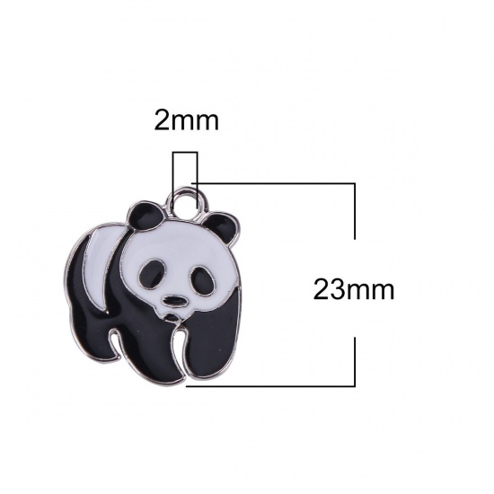 Picture of Zinc Based Alloy Charms Panda Animal Black & White Enamel 23mm( 7/8") x 20mm( 6/8"), 10 PCs