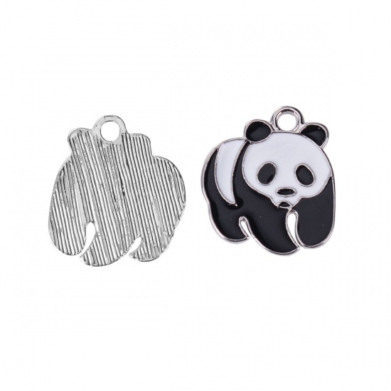 Picture of Zinc Based Alloy Charms Panda Animal Black & White Enamel 23mm( 7/8") x 20mm( 6/8"), 10 PCs