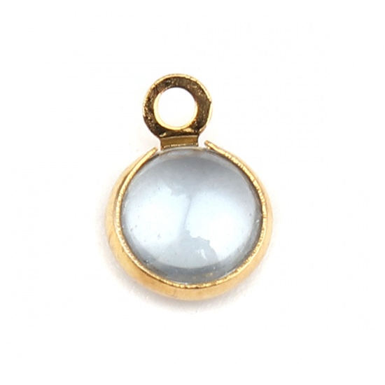 Picture of 304 Stainless Steel Charms Round Gold Plated Transparent Clear 9mm x 7mm, 10 PCs