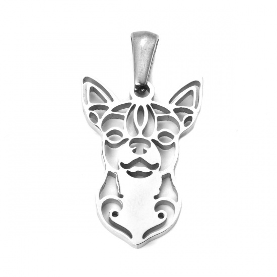 Immagine di 304 Acciaio Inossidabile Ciondoli Corgi Cane Tono Argento Filigrana 3.1cm x 1.7cm, 1 Pz