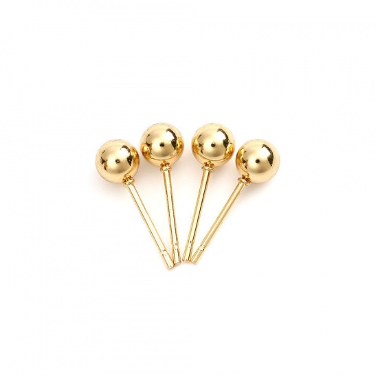 Picture of 304 Stainless Steel Ear Post Stud Earrings Round Gold Plated W/ Stoppers 5mm Dia., Post/ Wire Size: (20 gauge), 10 PCs