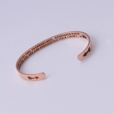 Stainless Steel Open Cuff Bangles Bracelets Rose Gold Lowercase Letter Arrowhead Corrosion 20cm(7 7/8") long, 1 Piece