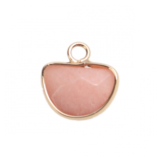 Picture of (Grade B) Stone ( Natural ) Charms Gold Plated Pink Half Round 14mm x 13mm, 5 PCs
