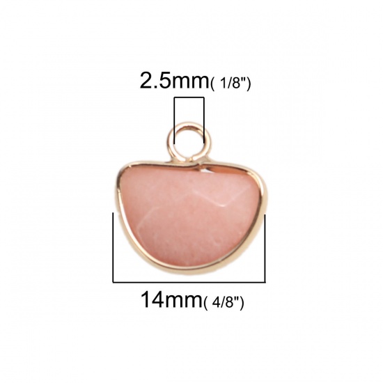 Picture of (Grade B) Stone ( Natural ) Charms Gold Plated Pink Half Round 14mm x 13mm, 5 PCs