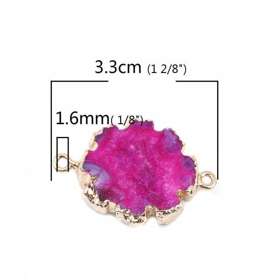 Picture of (Grade A) Agate ( Natural ) Connectors Irregular Gold Plated Fuchsia 33mm x 23mm, 5 PCs