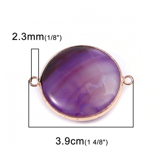 Picture of (Grade A) Agate ( Natural ) Connectors Round Gold Plated Purple 3.9cm x 3.1cm, 5 PCs