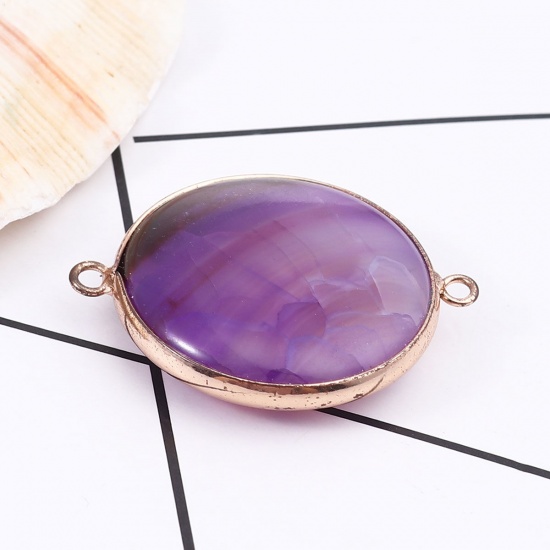 Picture of (Grade A) Agate ( Natural ) Connectors Round Gold Plated Purple 3.9cm x 3.1cm, 5 PCs