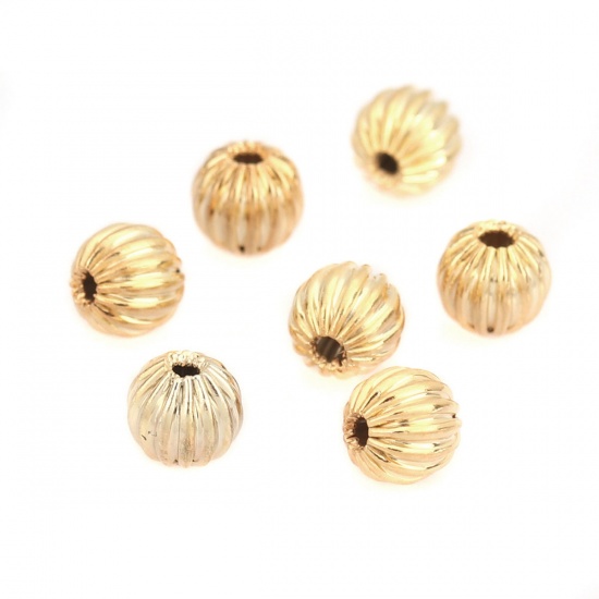 Picture of Brass Beads Round 18K Real Gold Plated About 5mm Dia, Hole: Approx 1.1mm, 200 PCs                                                                                                                                                                             