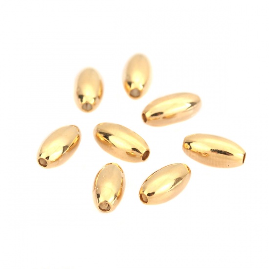 Picture of Brass Beads Oval 18K Real Gold Plated About 8mm x 4mm, Hole: Approx 1mm, 200 PCs                                                                                                                                                                              