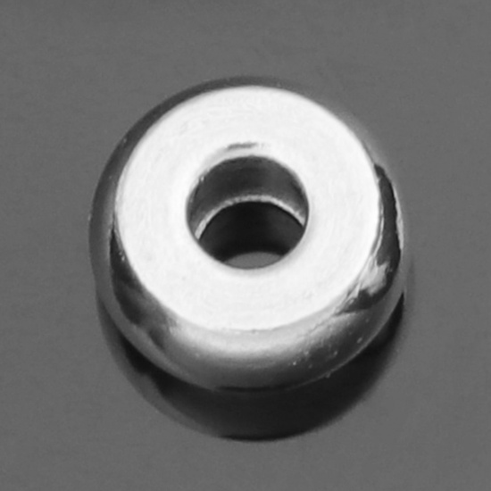 304ステンレス鋼 スペーサービーズ 円形 シルバートーン 約 3mm直径、 穴：約 1mm、 100 個 の画像