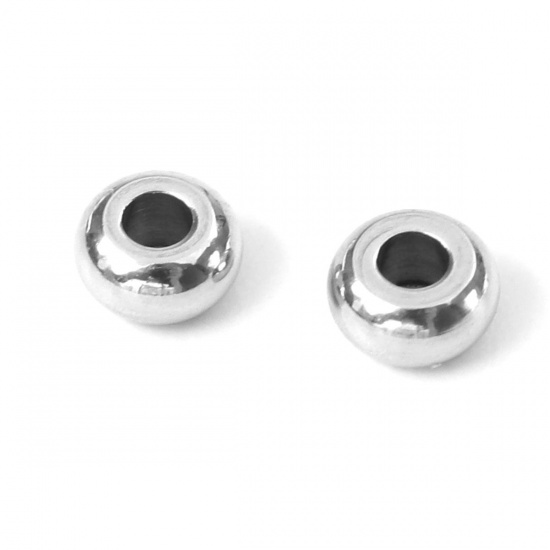 Picture of 304 Stainless Steel Spacer Beads Round Silver Tone About 4mm Dia., Hole: Approx 1.8mm, 100 PCs