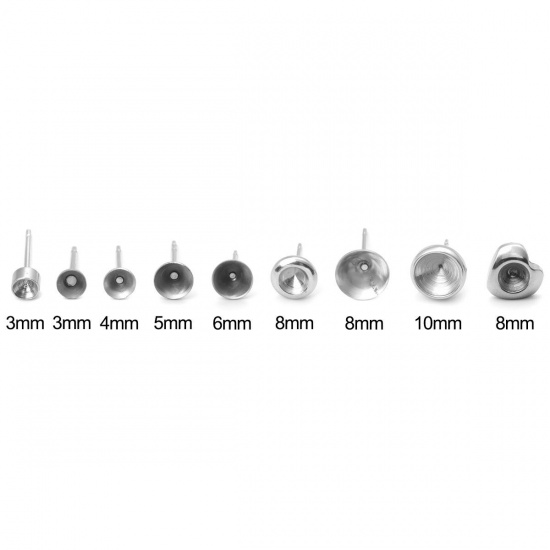 Picture of 304 Stainless Steel Ear Post Stud Earrings Round Silver Tone (Can Hold ss16 Pointed Back Rhinestone) 4mm Dia., Post/ Wire Size: (21 gauge), 100 PCs