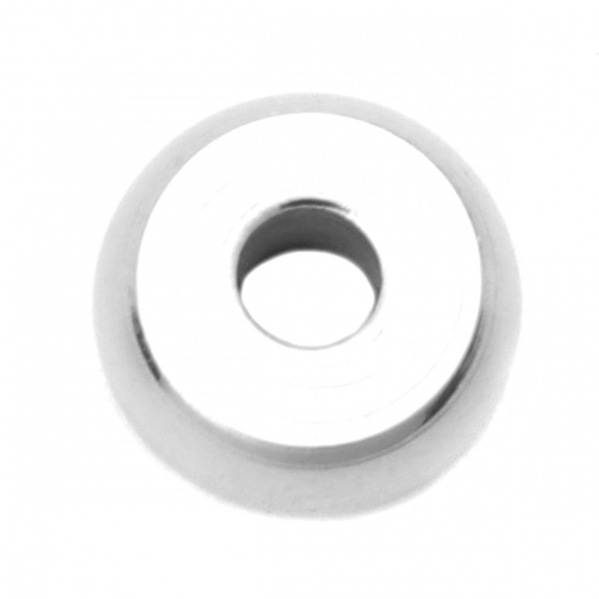 304ステンレス鋼 スペーサービーズ 円形 シルバートーン 約 5mm直径、 穴：約 1.5mm、 100 個 の画像