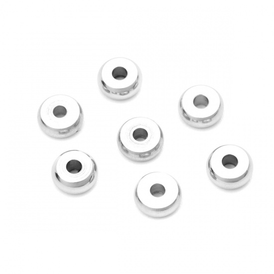 Picture of 304 Stainless Steel Spacer Beads Round Silver Tone About 5mm Dia., Hole: Approx 1.5mm, 100 PCs